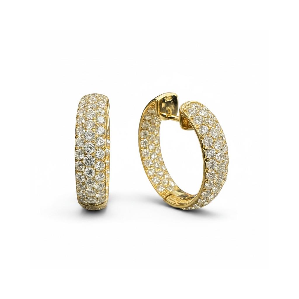 18kt Yellow Gold Pavé Diamond In/Out Hoop Earrings – 3.00ctw