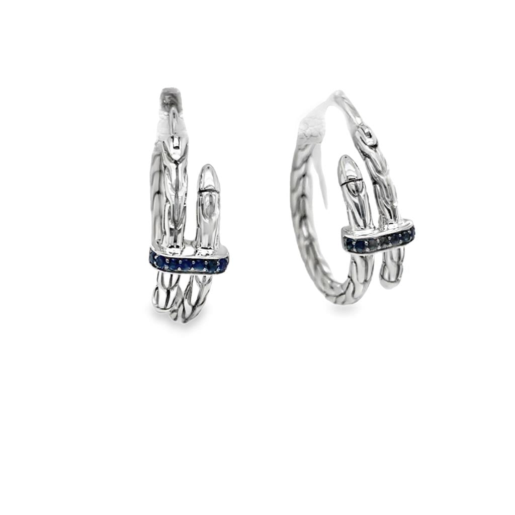Sterling Silver Blue Sapphire Spear Hoop Earrings 22.5mm