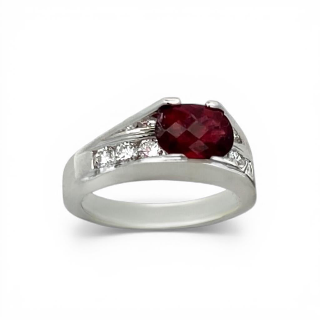 14Kt White Gold Rubellite And Diamond Ring - side view