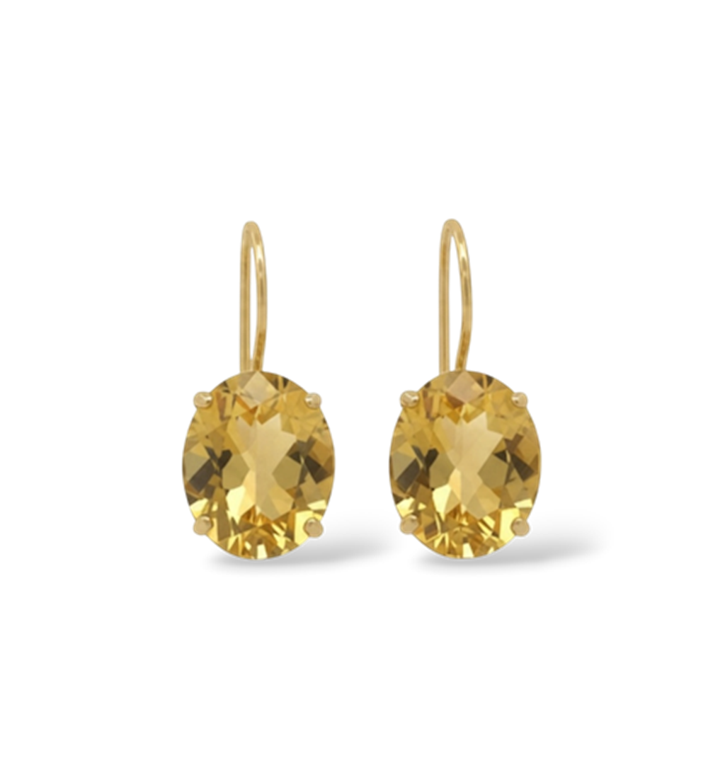 14KT Yellow Gold Oval Citrine Bishop Hook Earrings