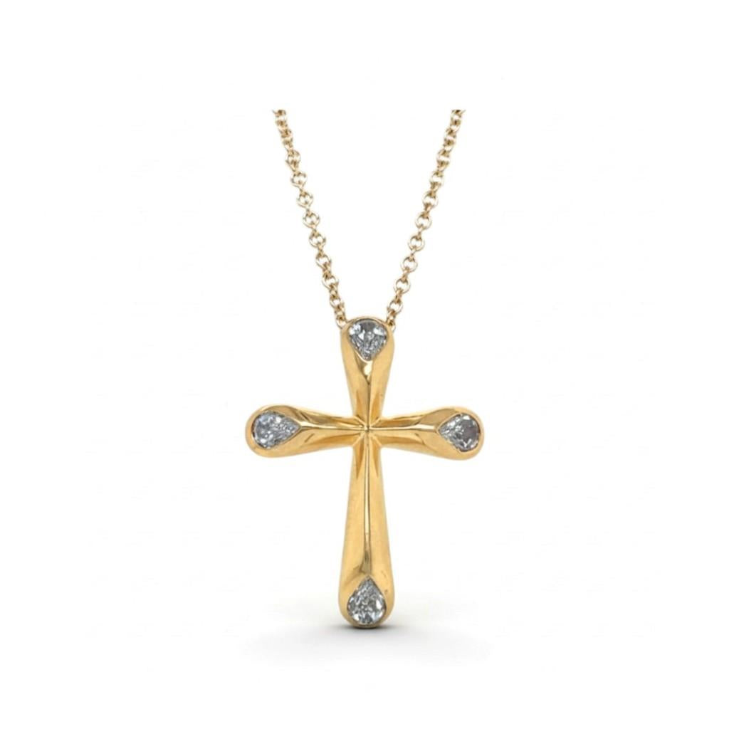 14KT Yellow Gold Pear-Shaped Diamond Cross Necklace