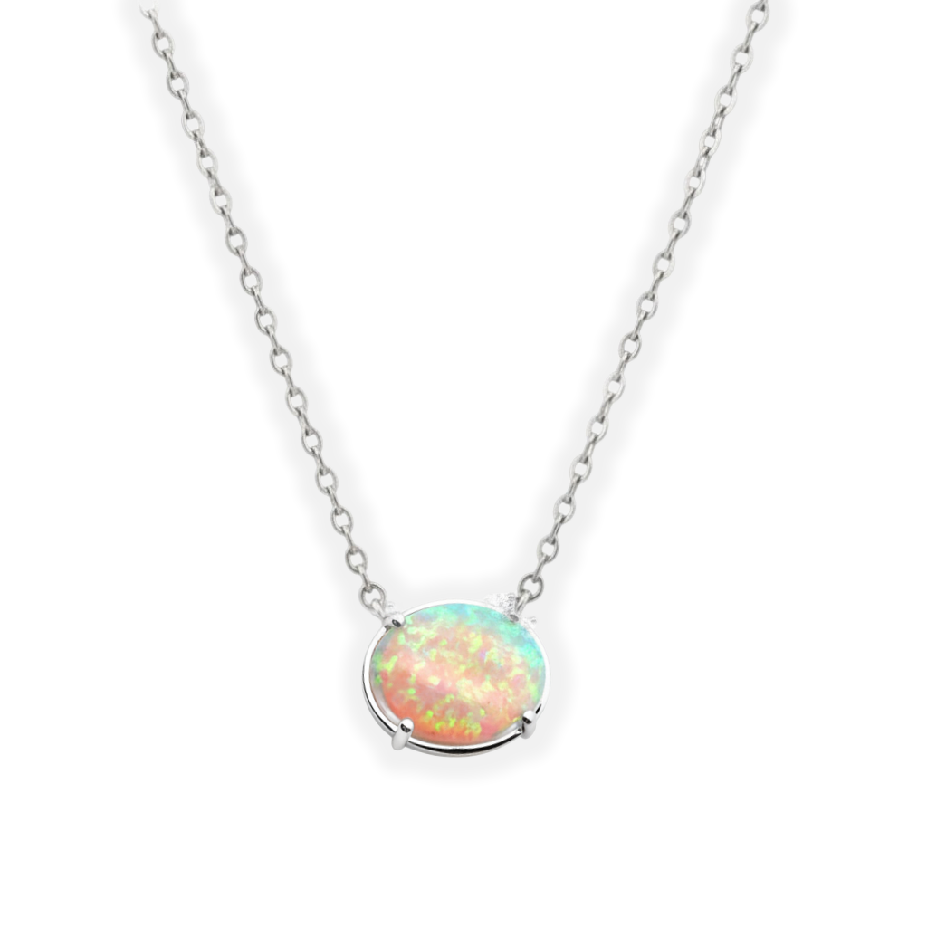 14KT White Gold 2.54ct Oval Opal Pendant Necklace