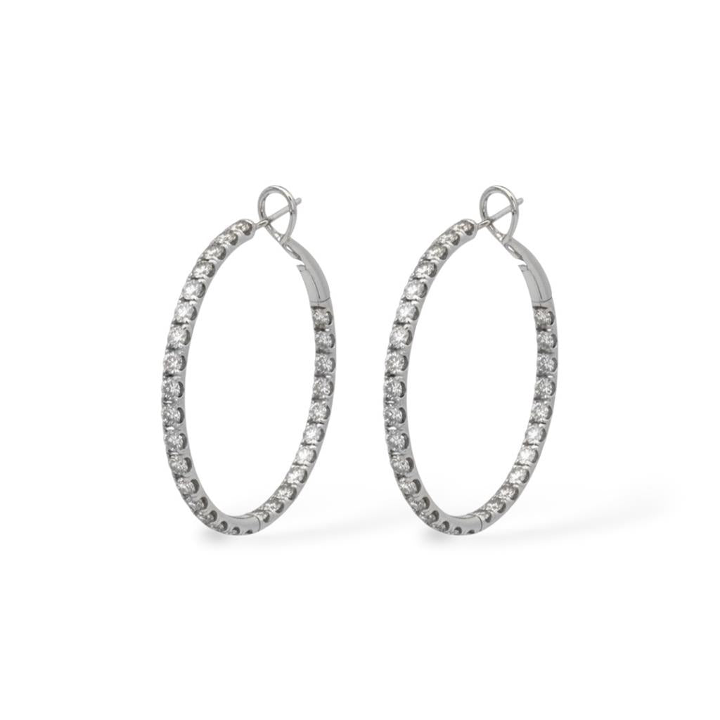 18K White Gold Diamond In And Out Hoop Earrings