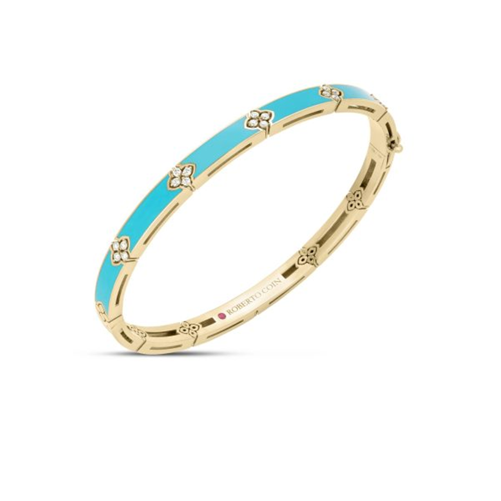 18kt Yellow Gold Love In Verona Diamond & Cyan Enamel Bangle