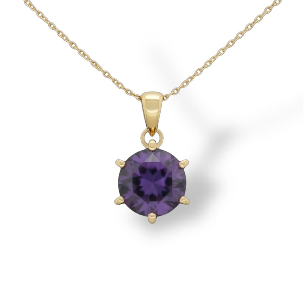 14KT Yellow Gold Round Amethyst Pendant