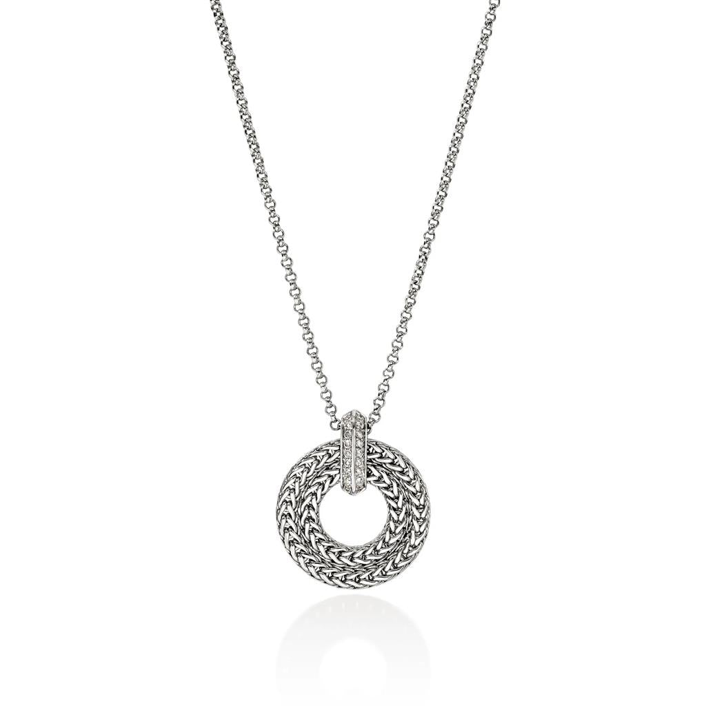 Sterling Silver Icon Link 2mm Diamond Pendant Necklace
