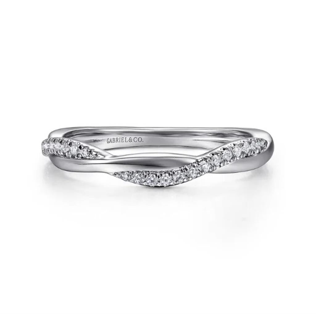 14 KT White Gold Twist Diamond Wedding Band Designed By Gabriel and Co.