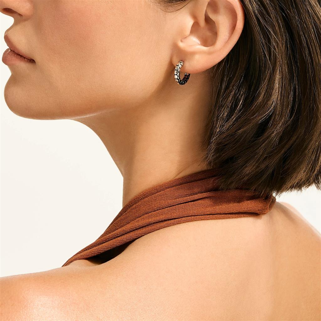 Dot Hoop Earrings, Sterling Silver, 15MM 