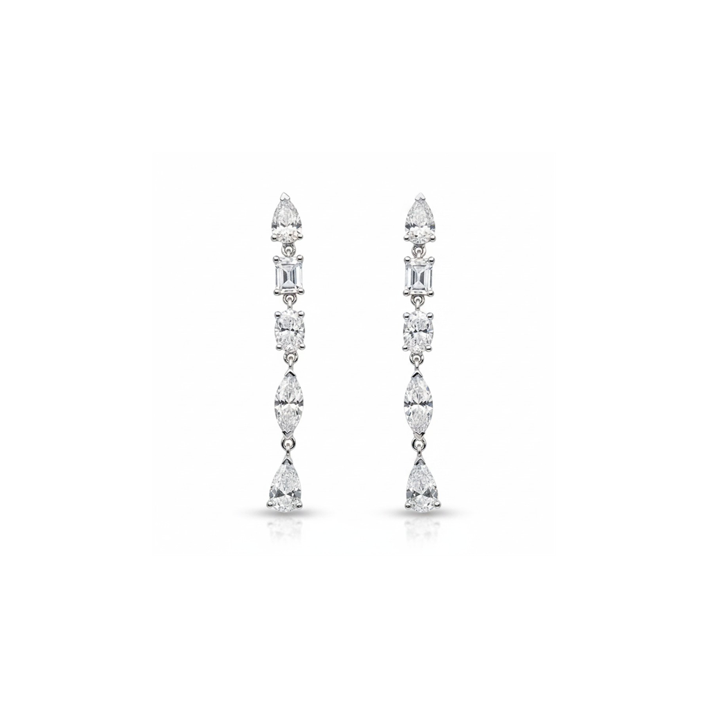 18KT White Gold 3.10ct Multi-Shape Diamond Drop Earrings