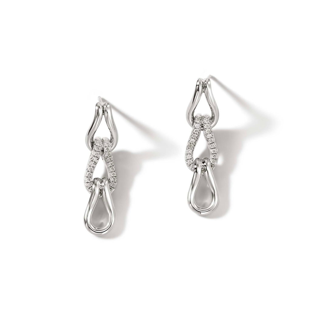 Sterling Silver Diamond Accented Surf Link Earrings