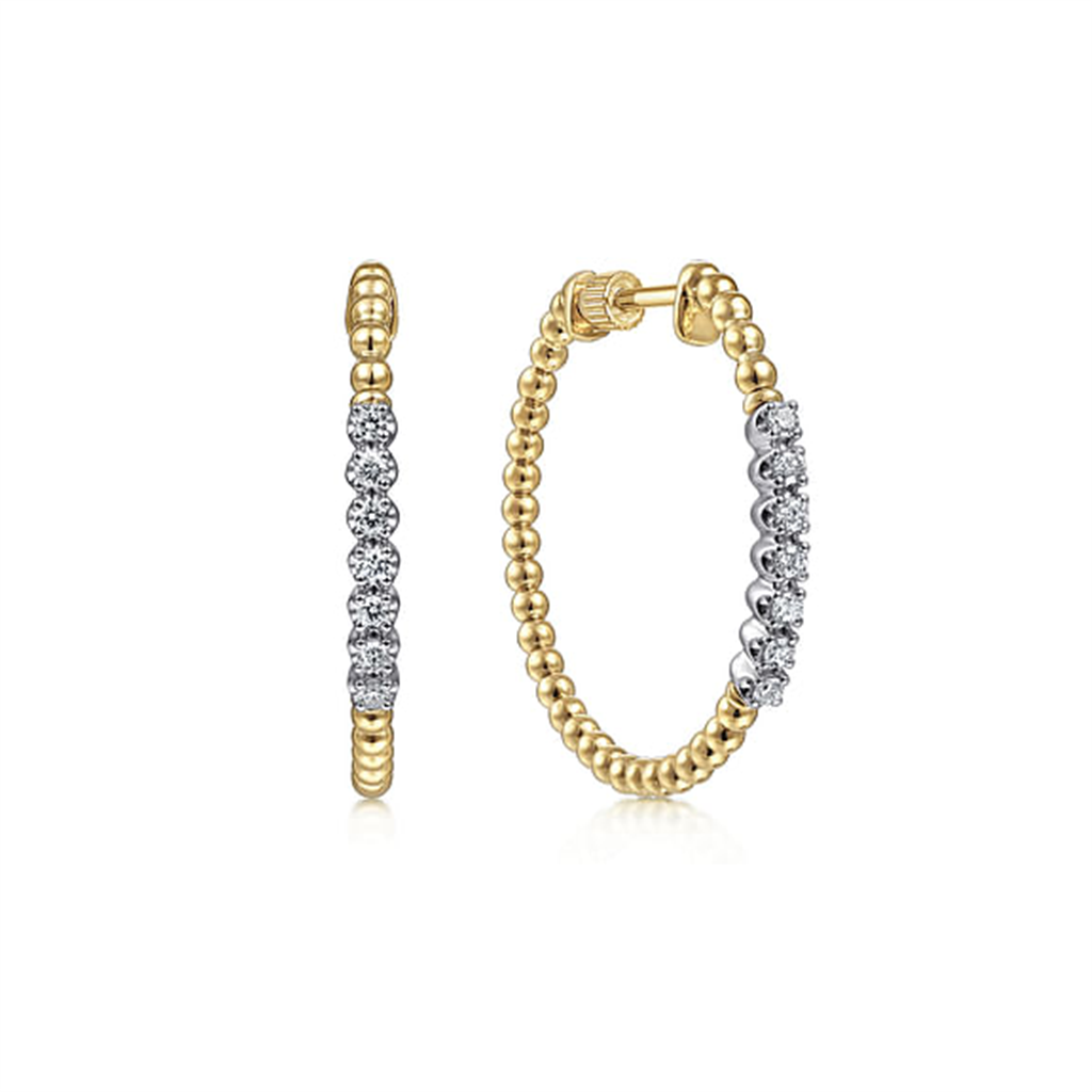 14kt Yellow Gold 30mm Bujukan Diamond Hoop Earrings