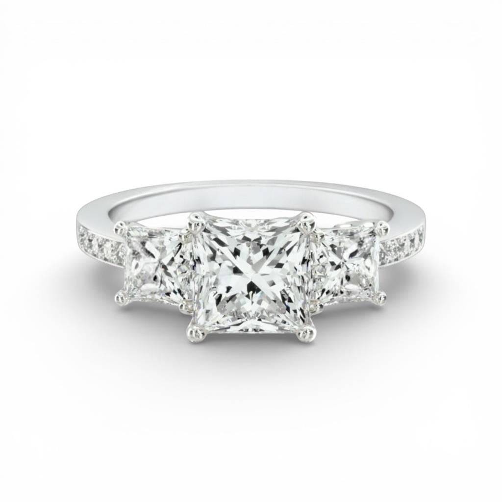14KT White Gold 3 Stone Engagement Ring