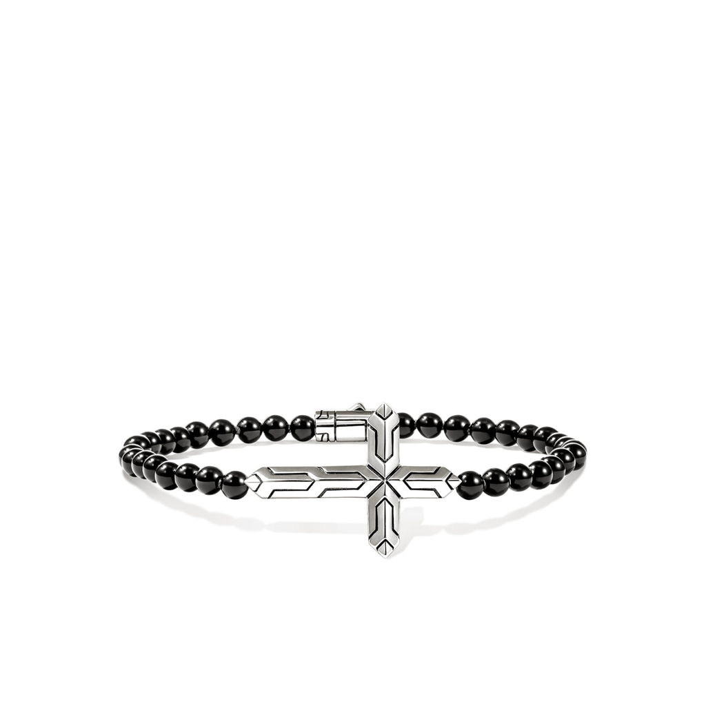 Icon 50 Cross Bracelet | Sterling Silver & Black Onyx 4mm Beads - M
