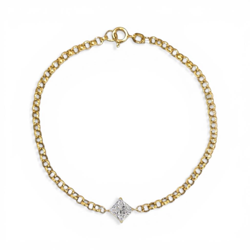14KT Yellow Gold Solitaire Diamond Rolo Chain Bracelet