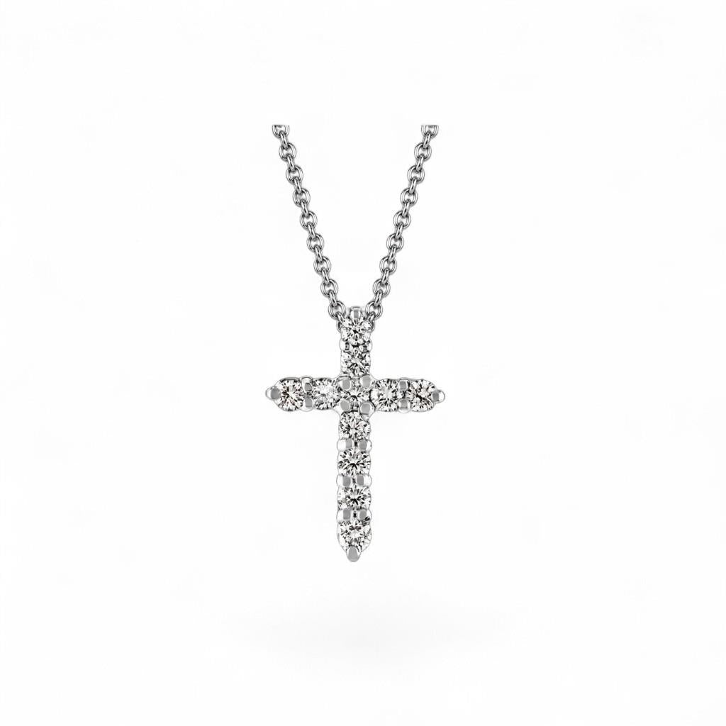 14KT White Gold Diamond Cross Pendant Necklace