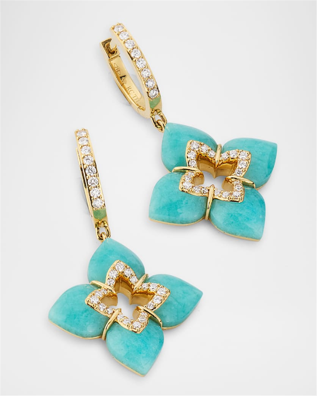 18KT Yellow Gold Diamond & Amazonite Venetian Princess Earrings