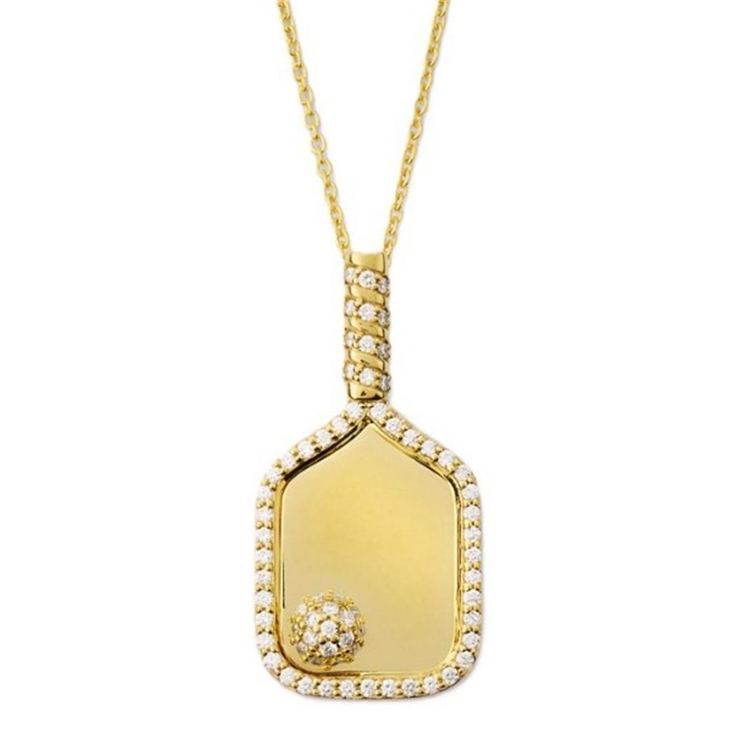 18KT Yellow Gold Diamond Pickleball Pendant Necklace