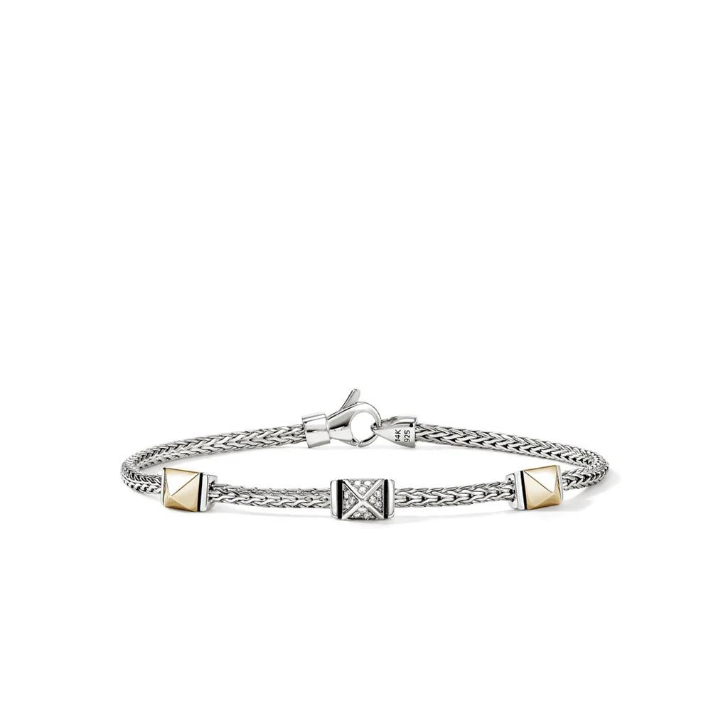 Sterling Silver & 14kt Yellow Gold 3-Station Diamond Icon Bracelet