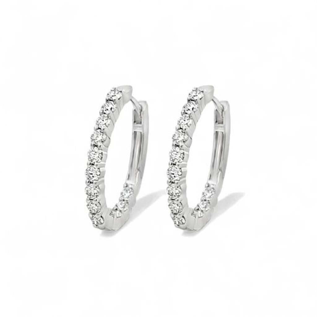 14KT White Gold Oval In/Out Diamond Hoop Earrings