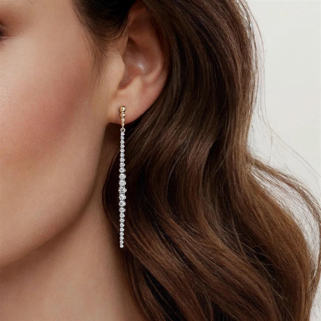 14KT Two-Tone Bujukan Punk Diamond Stud Drop Earrings