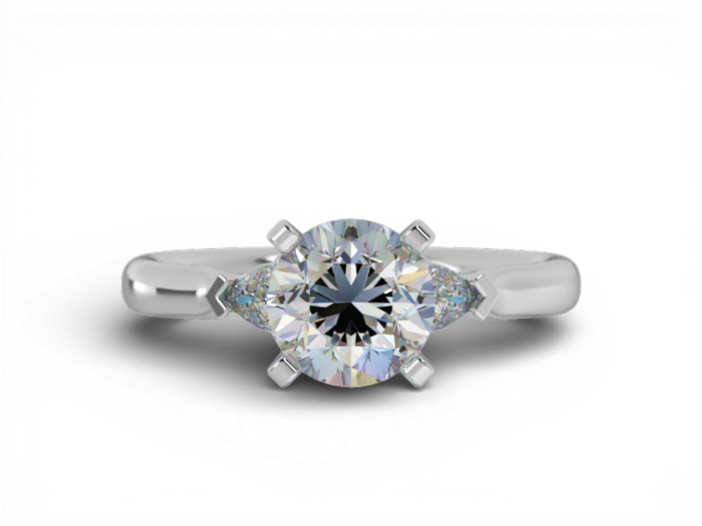 14kt White Gold 3-Stone Engagement Ring with Pear-Shaped Side Diamonds – 0.70ct Center