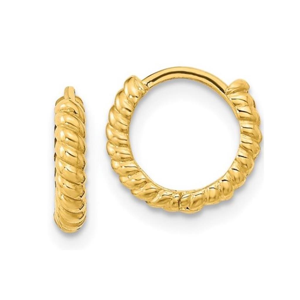 14 Kt Yellow Gold Textured Huggie Hoops Earrings