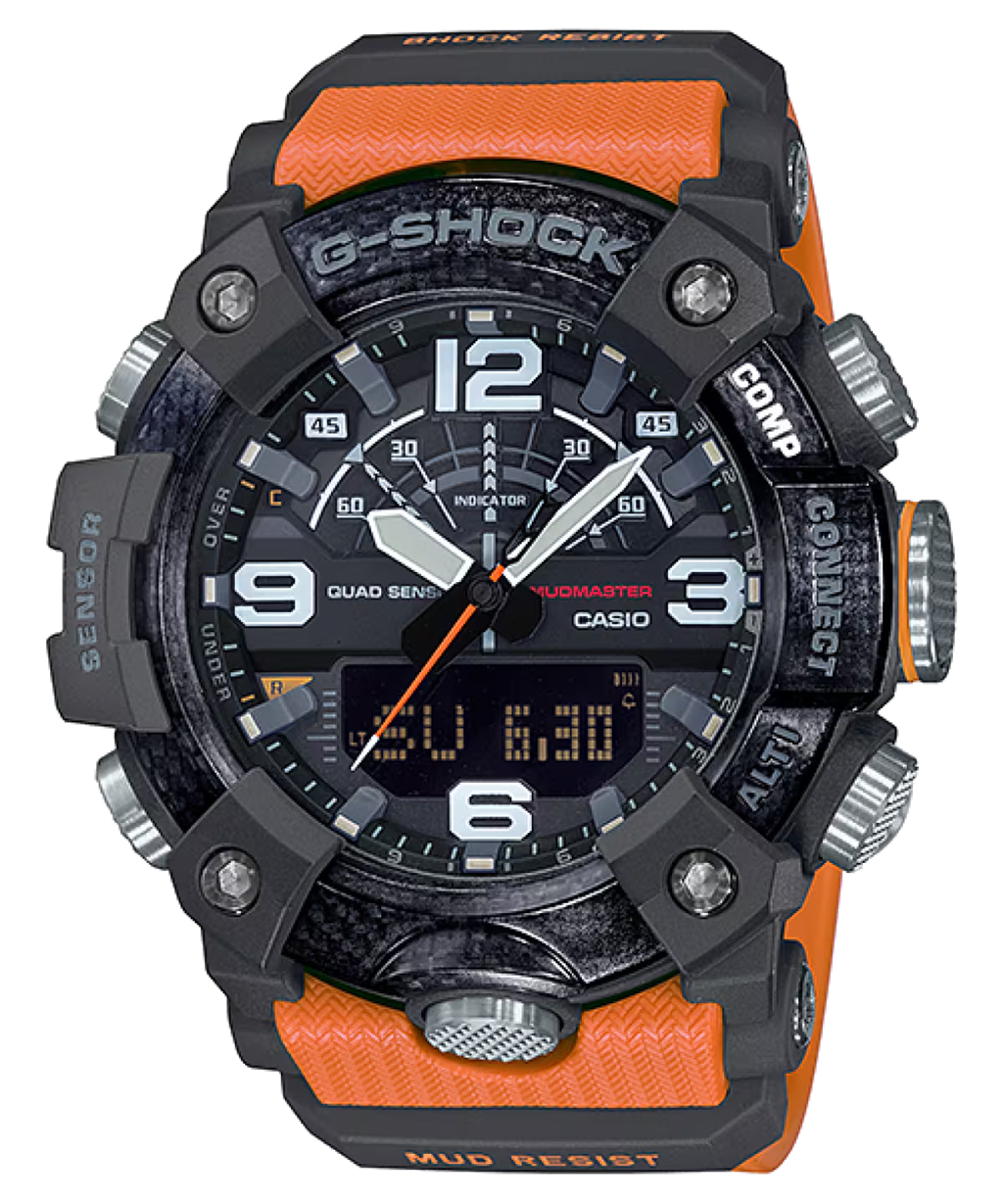 G-Shock Carbon Fiber-Orange Resin Black Index/Arabic Dial Mudmaster - GGB100-1A9