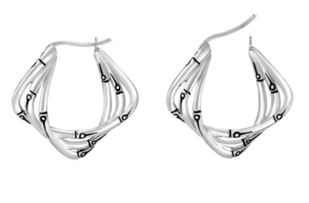 Sterling Silver Bamboo 13mm Twisted Hoop Earrings