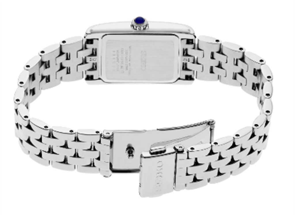 Seiko Essentials Stainless Steel White Roman Numeral Dial Watch - back view