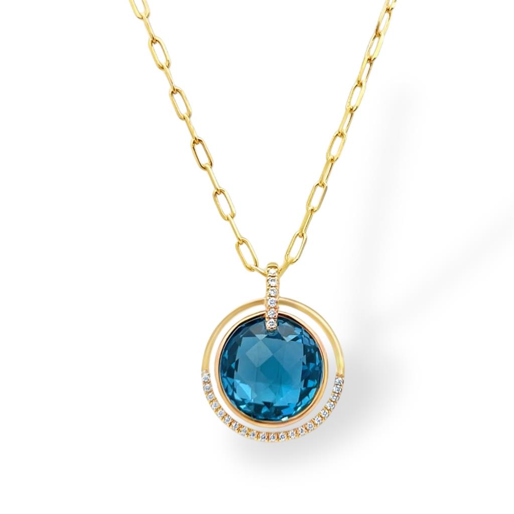14KT Yellow Gold Swiss Blue Topaz Pendant 
