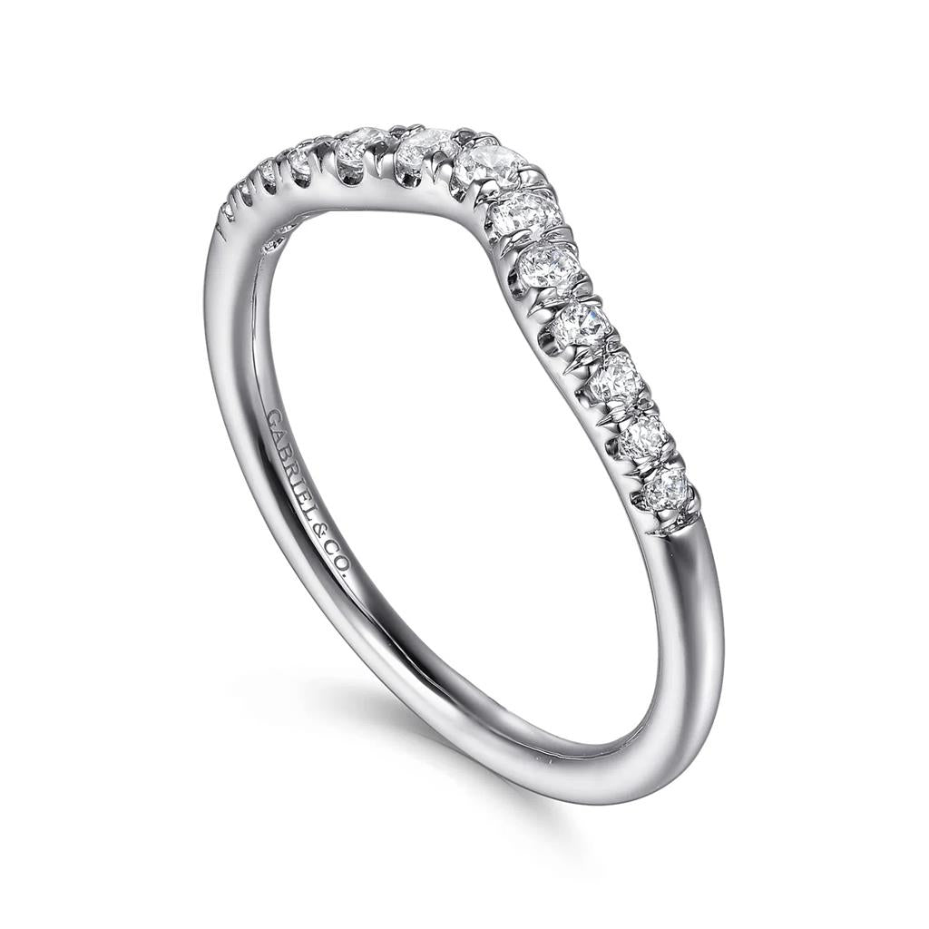 14kt White Gold Contoured Diamond Wedding Band – Size 9