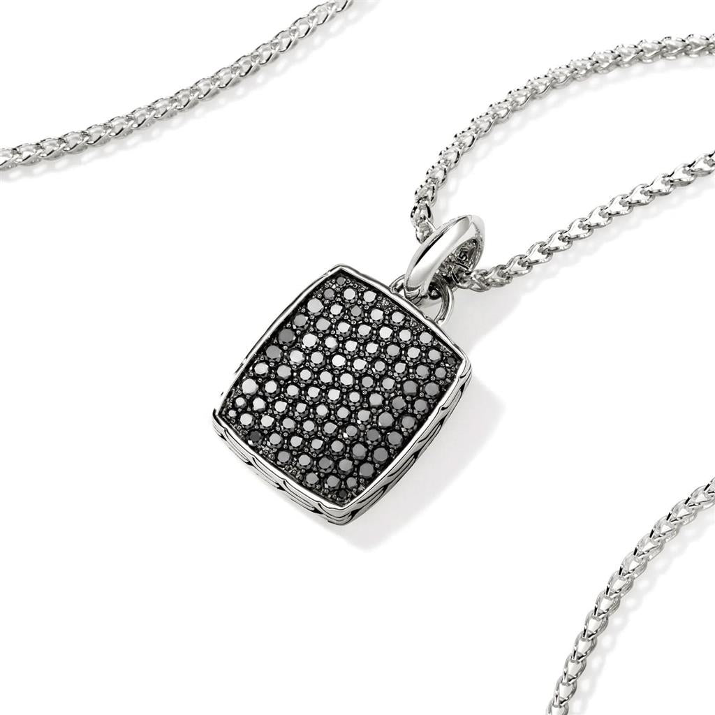 Sterling Silver Black Sapphire Tag 1.7mm Surf Chain Pendant Necklace