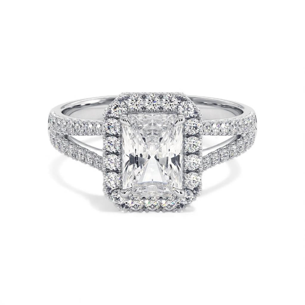 14kt White Gold Radiant Halo Split Shank Diamond Engagement Ring