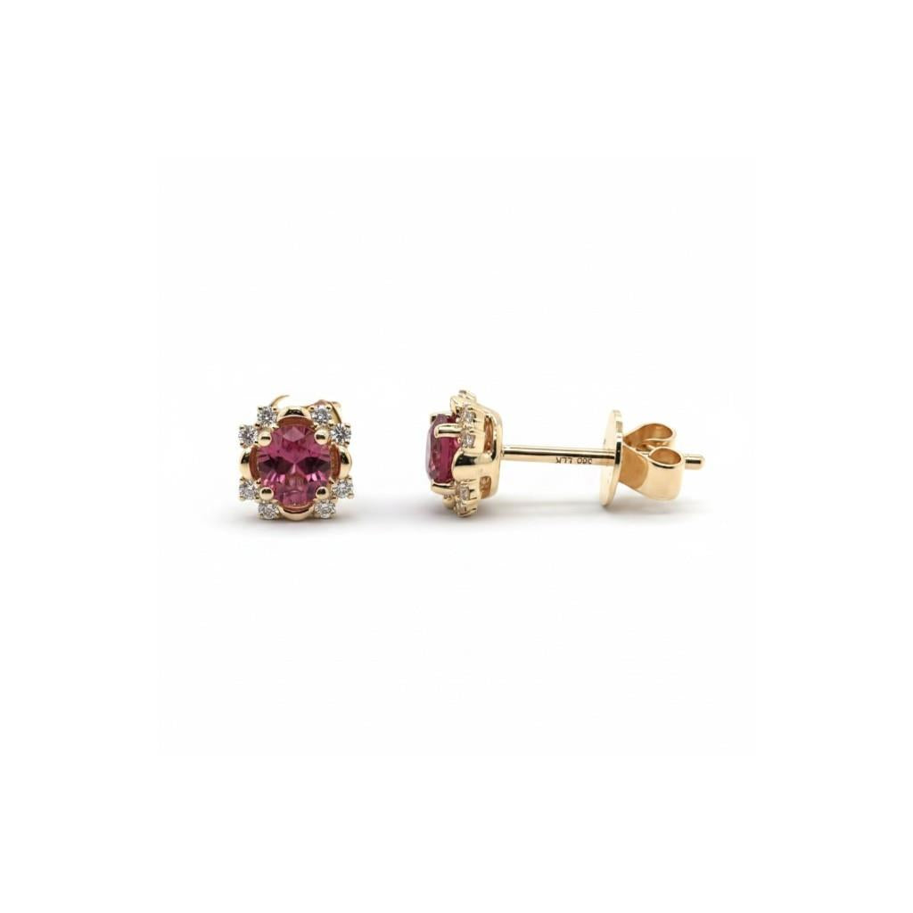 14K Yellow Gold Pink Tourmaline & Diamond Stud Earrings – 0.66ctw