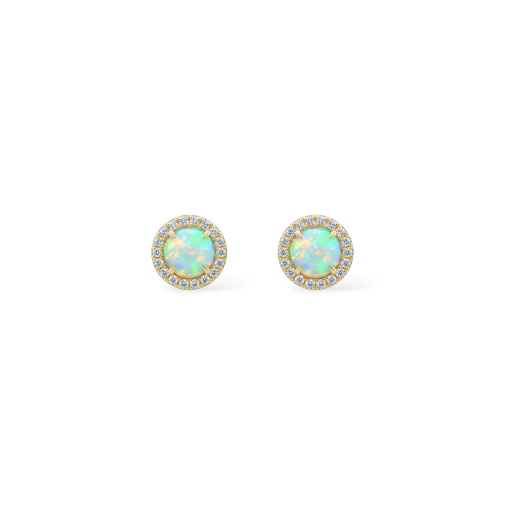 14KT White Gold Opal Halo Stud Earrings