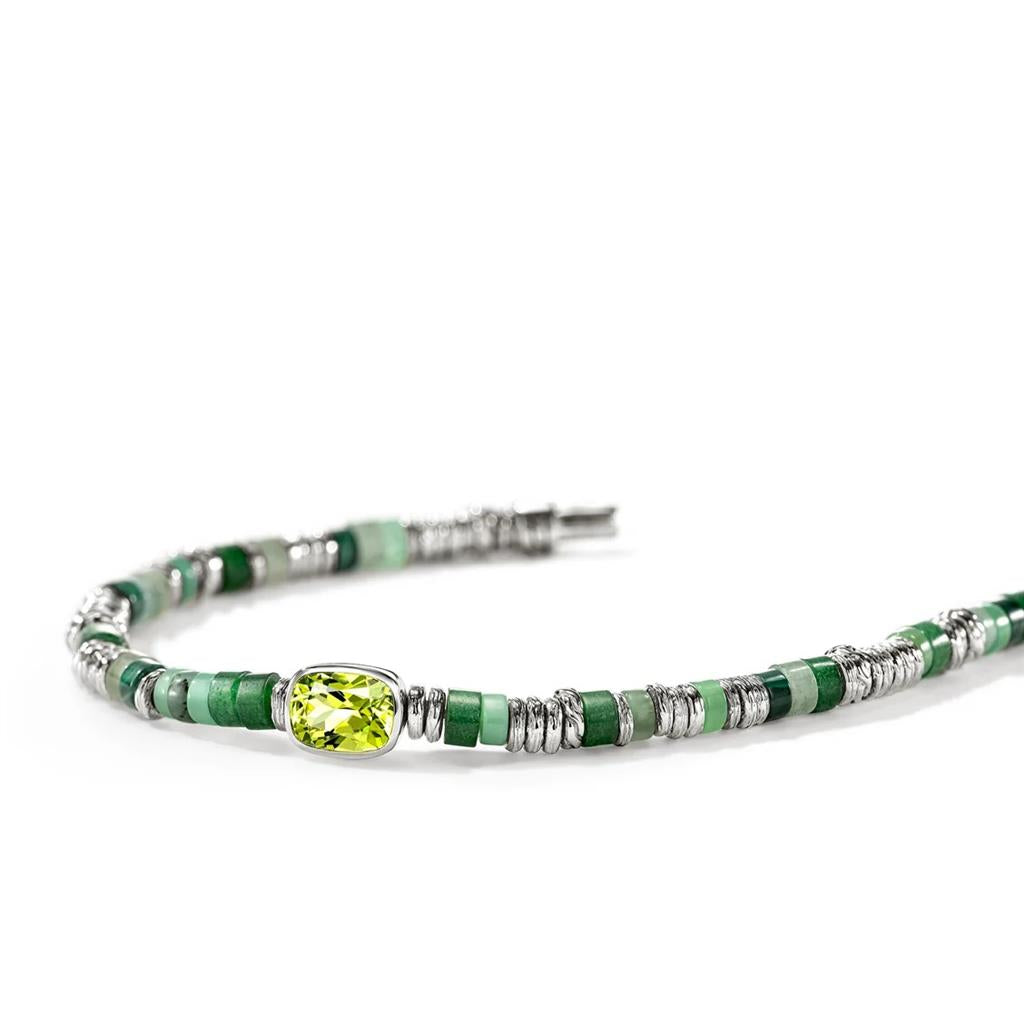 Sterling Silver 4mm Peridot Heishi Beaded Bracelet with Green Quartz, Green Aventurine, Chrysoprase, Malachite & Emerald – Size UM