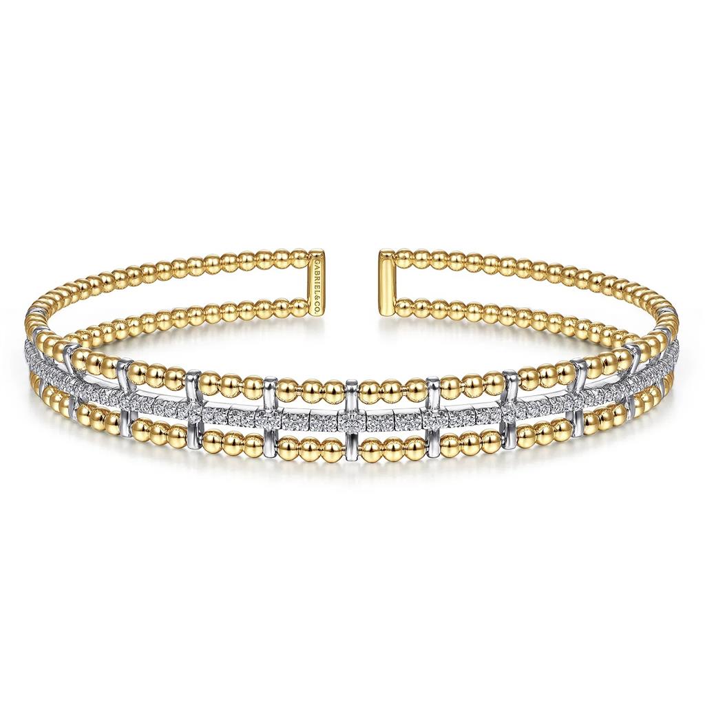 14kt Two-Tone Wide Bujukan Cuff Diamond Bracelet BG4323-57M45JJ