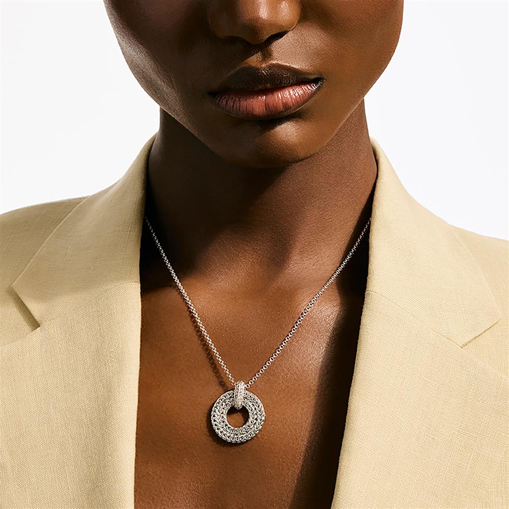 Sterling Silver Icon Link 2mm Diamond Pendant Necklace