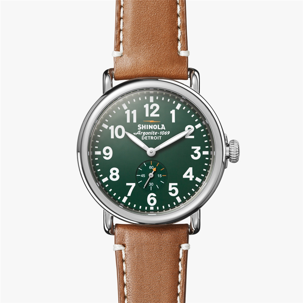 Runwell 41 mm Green Dial Tan Leather Strap Watch – Model S0110000026