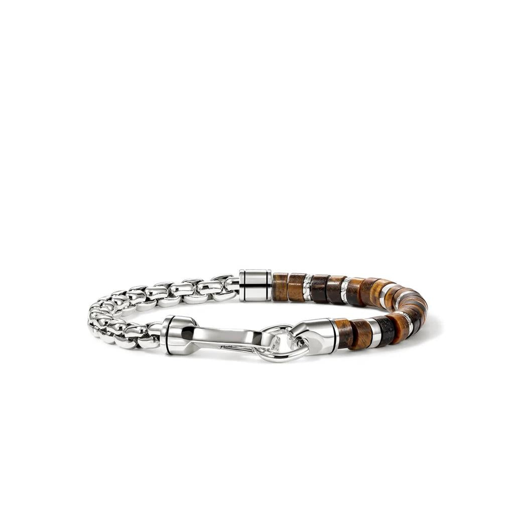 Heishi Chain Bracelet, Sterling Silver, Tiger Eye, 6MM - L