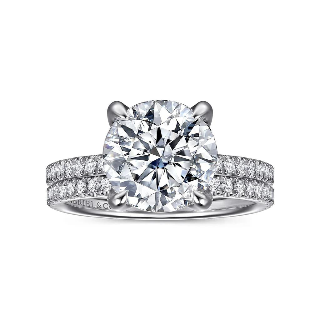 14kt White Gold Round Hidden Halo Diamond Semi-Mounting – Size 6.5