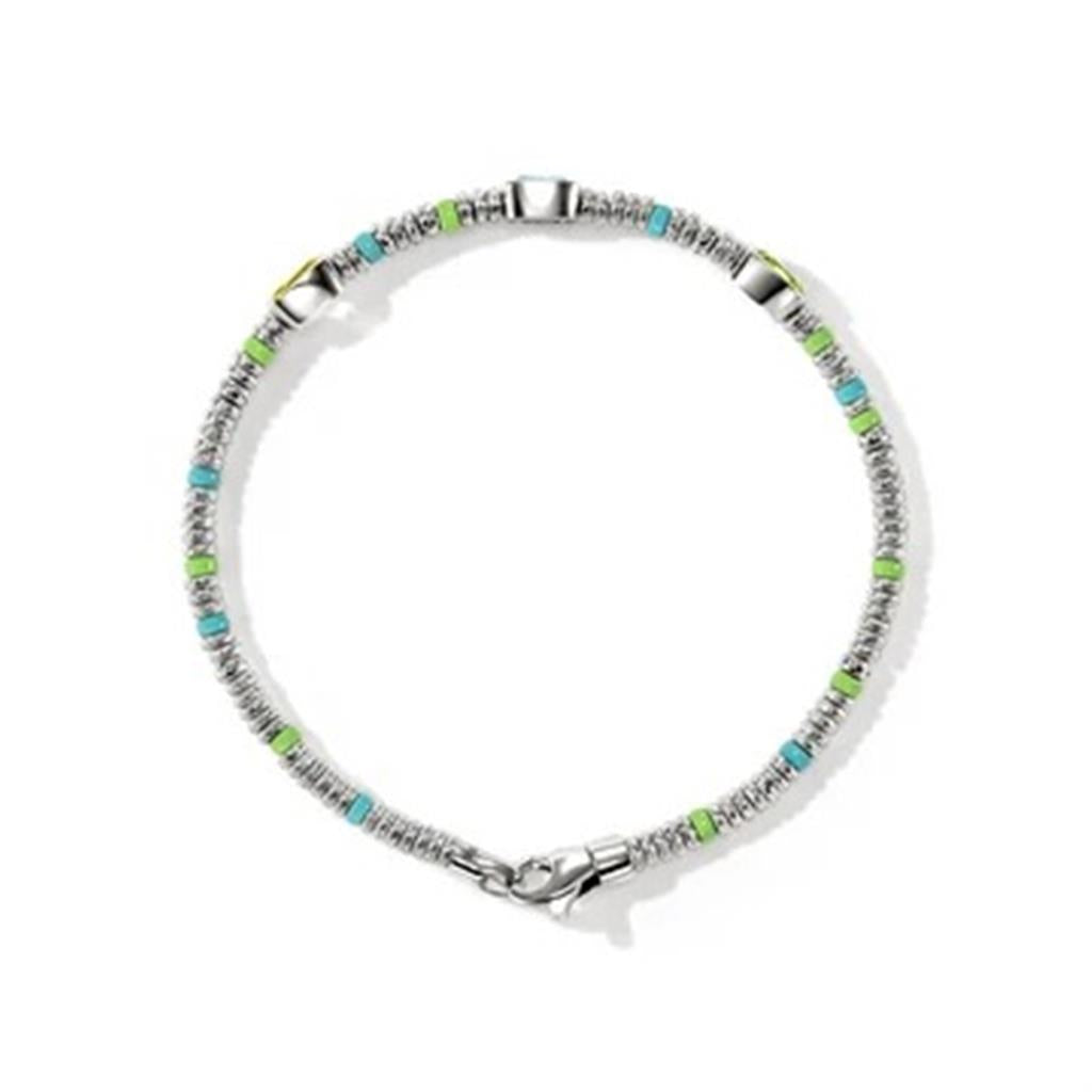 Sterling Silver 2.5mm Heishi Beaded Bracelet with Peridot, Sky Blue Topaz, Lemon Quartz & Enamel