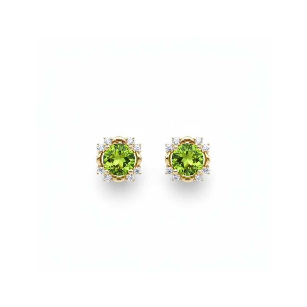 14K Yellow Gold Peridot & Diamond Accented Stud Earrings