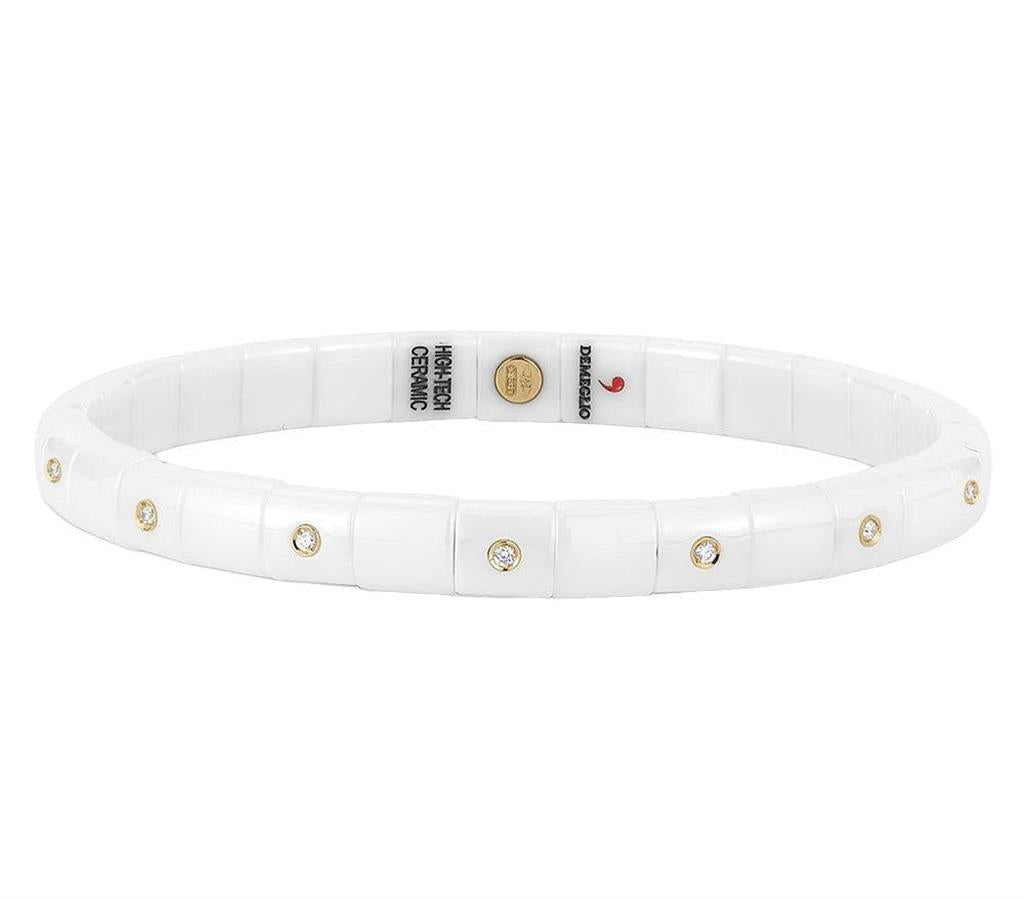 Demeglio White Ceramic & 18KT Yellow Gold Diamond Bracelet 