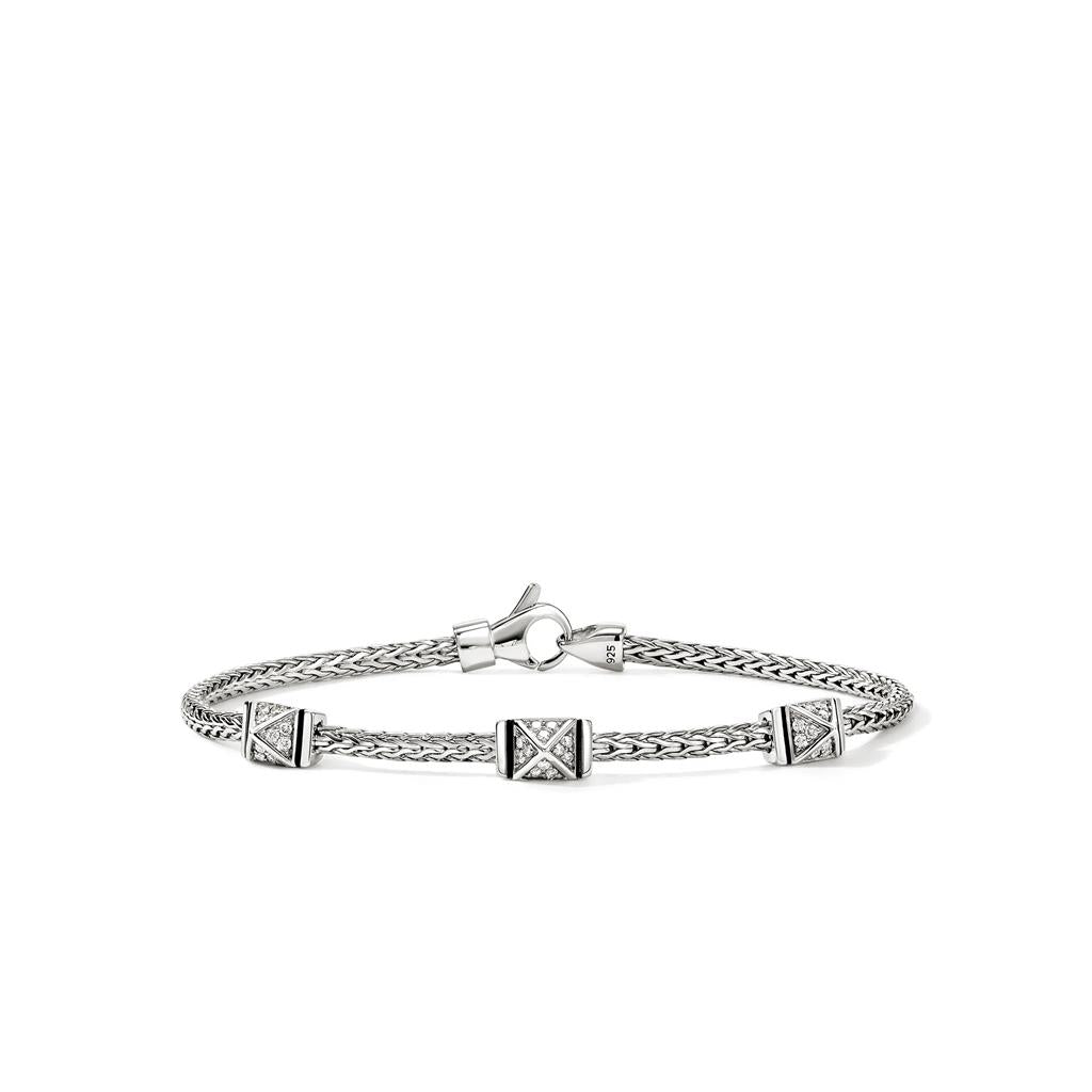 Sterling Silver 3-Station Diamond Icon Stud Bracelet 