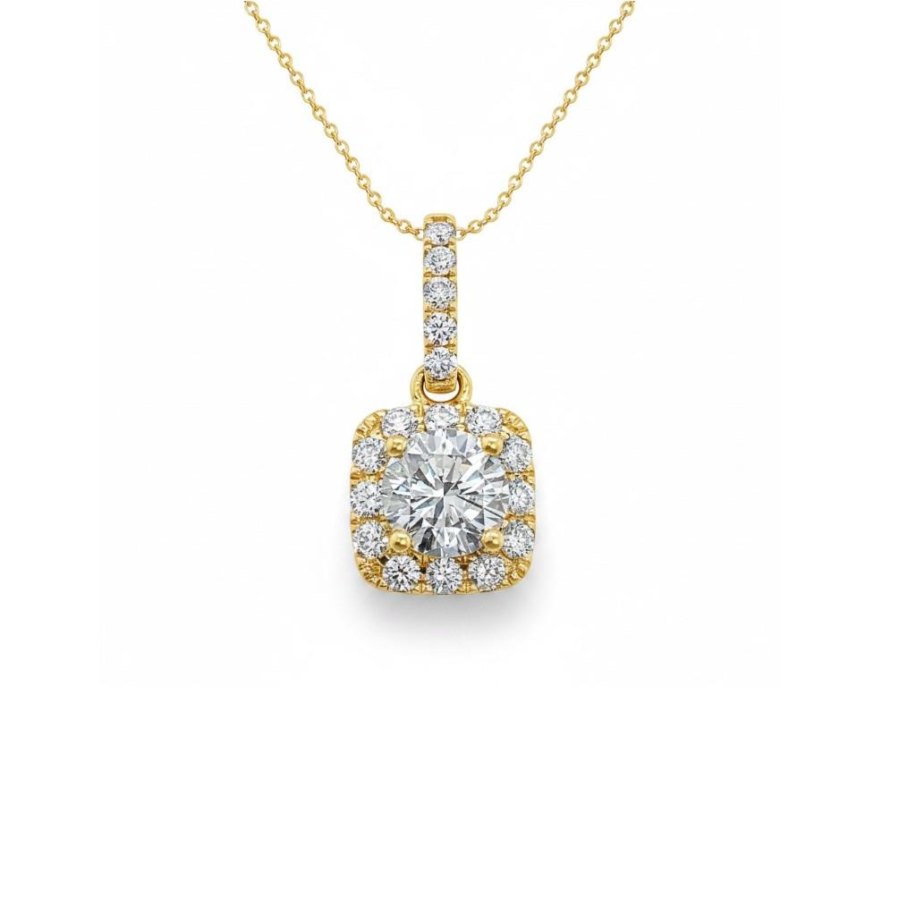 14K Yellow Gold Square Halo Diamond Pendant | 0.51ct