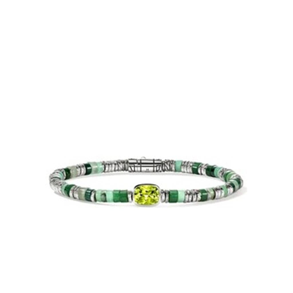 Sterling Silver 4mm Peridot Heishi Beaded Bracelet with Green Quartz, Green Aventurine, Chrysoprase, Malachite & Emerald – Size UM