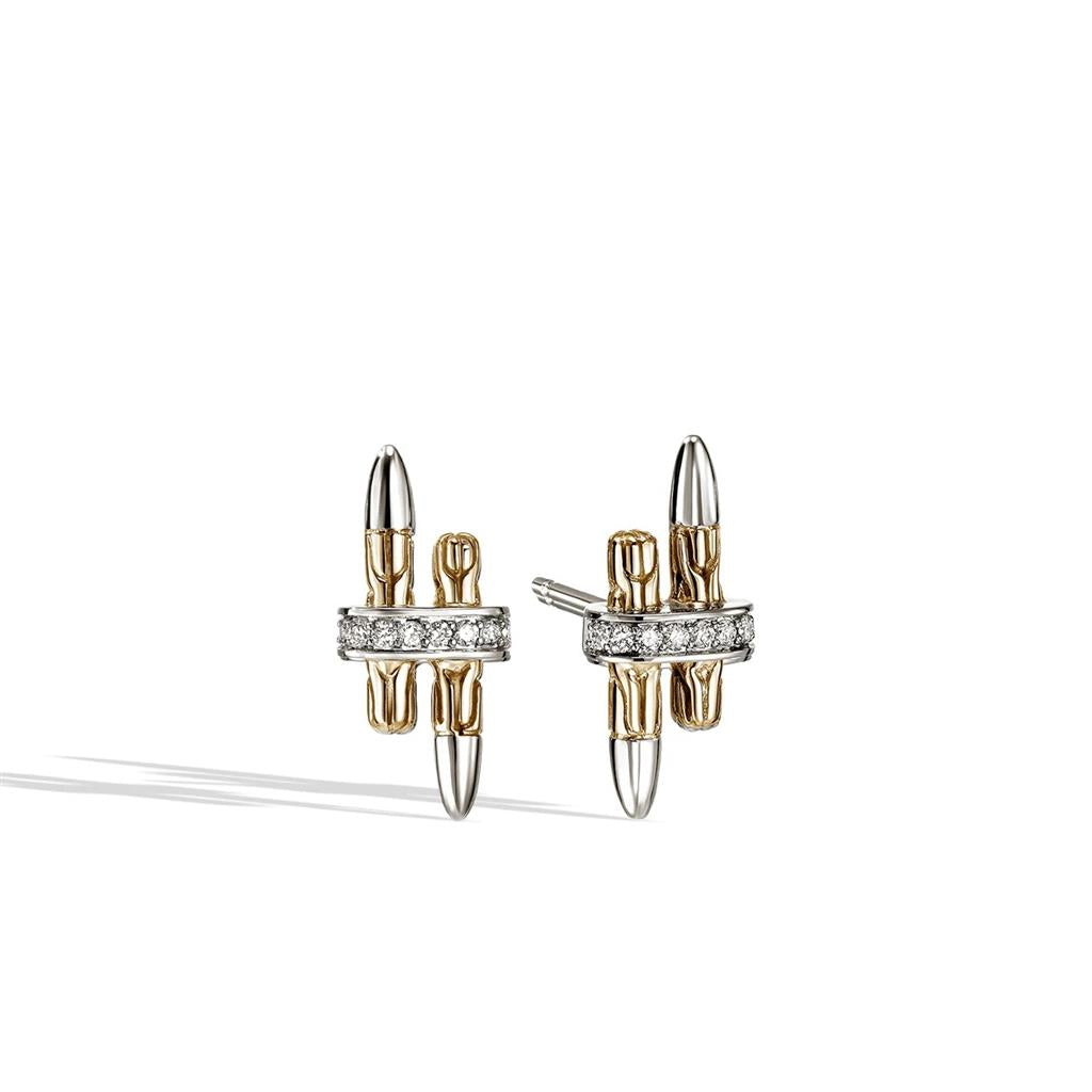 Sterling Silver & 14KT Yellow Gold Spear Pavé Diamond Stud Earrings