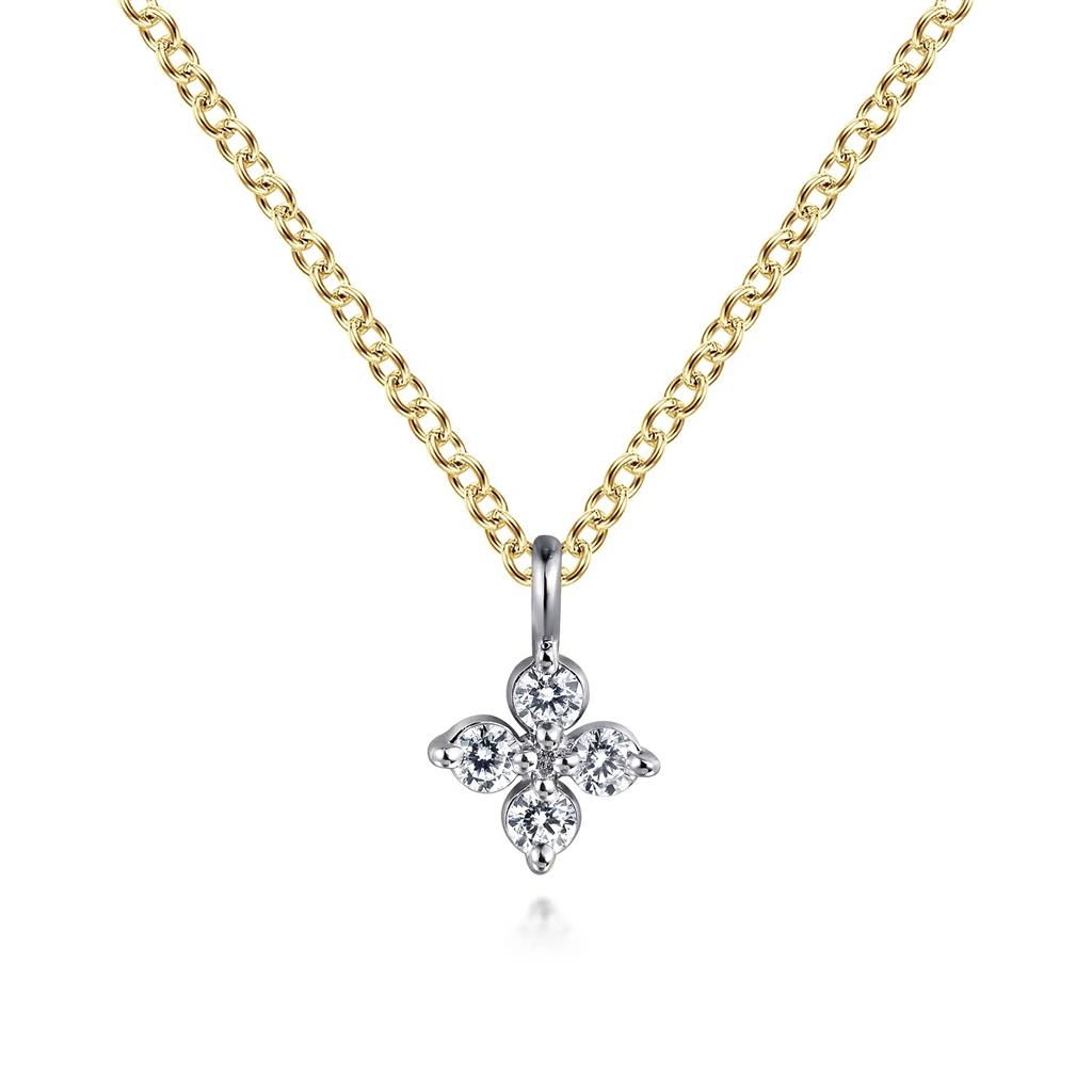 14kt Two-Tone Diamond Flower Pendant Necklace