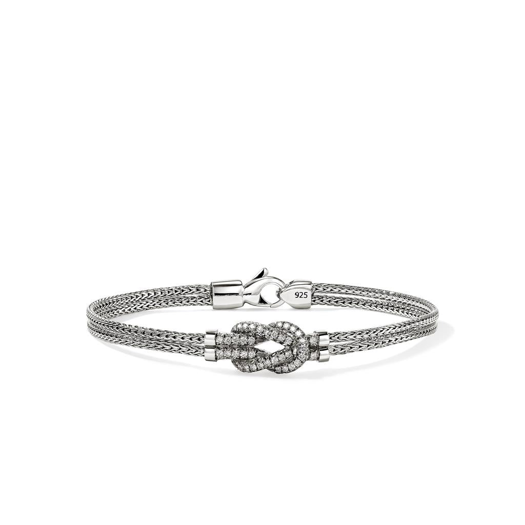 Sterling Silver Love Knot Diamond Pavé Station Double Row Bracelet BUP9007762DIXUM